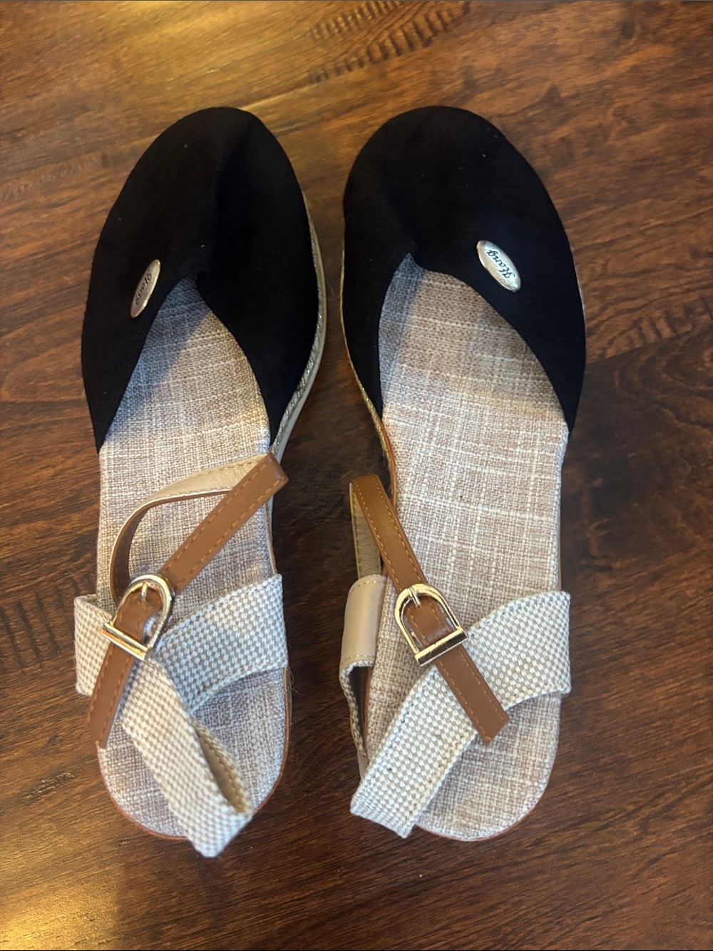 Women’s Black and Brown Ankle-Strap Sandals